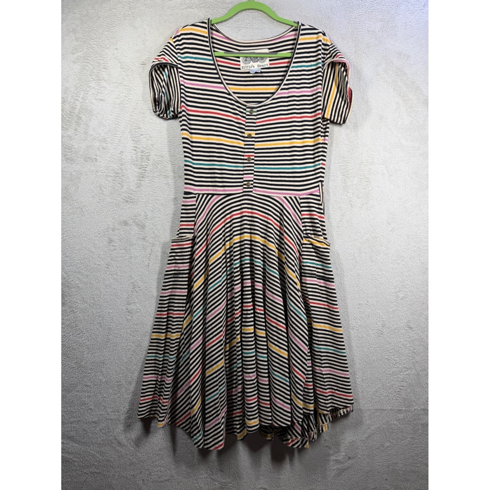 Effie's Heart Dress Women L Multi Color Retro Striped Fit Flare Pockets Cotton